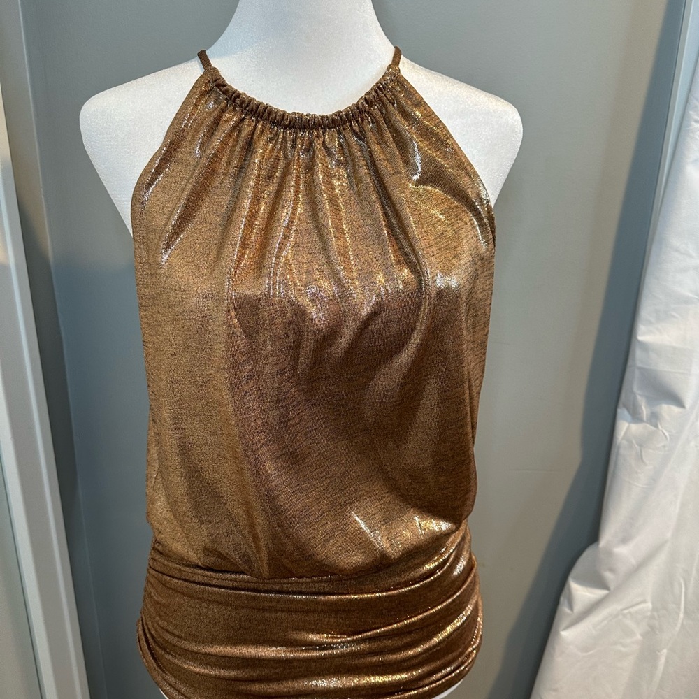 White House Black Market Metallic Halter Gold Size XSP